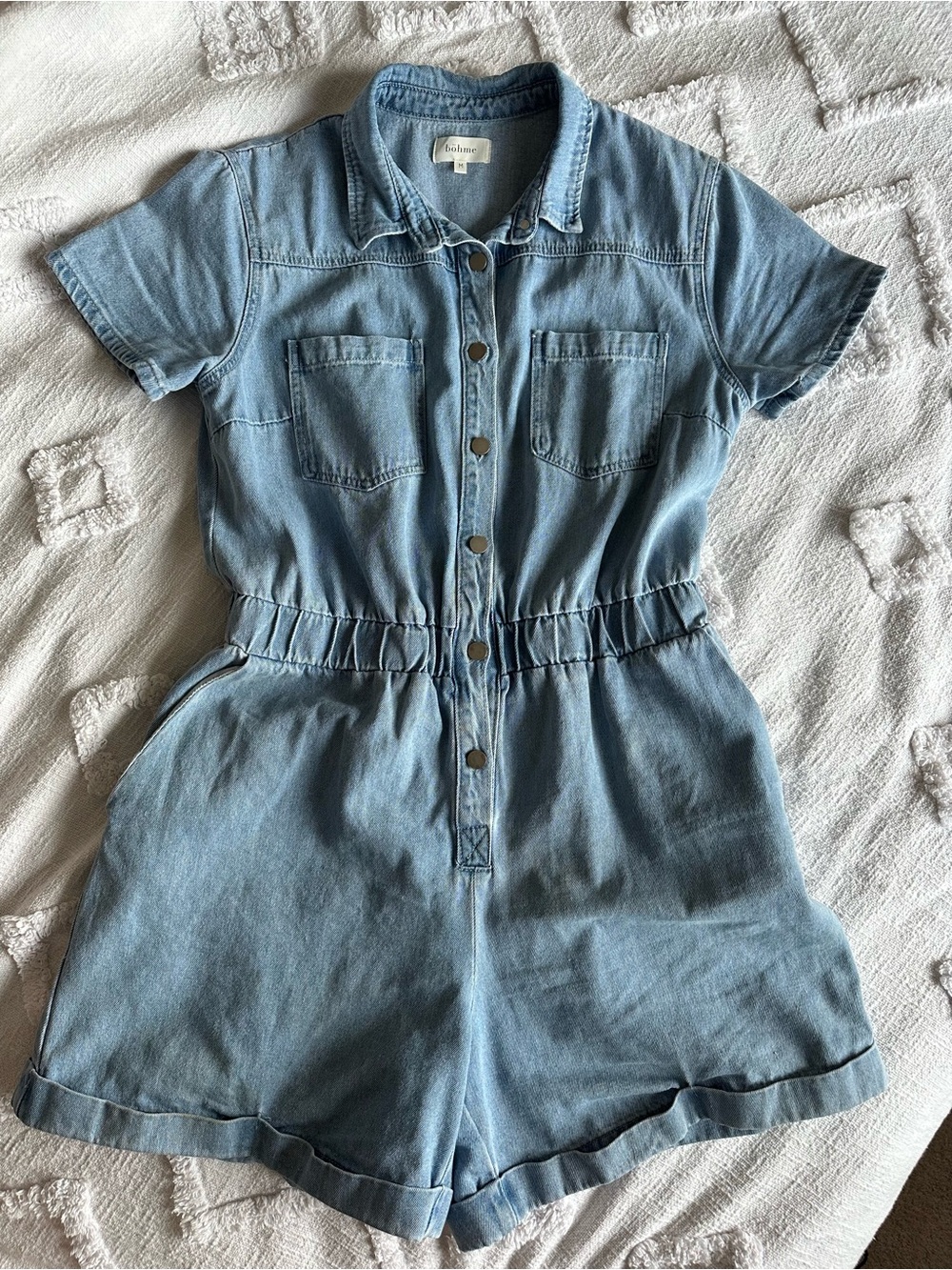 Bohme 100% Cotton Medium Wash Denim Button-Front Jumper with Pockets size Medium